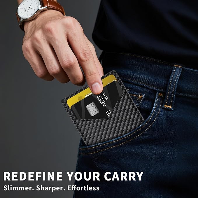 KISUEDZP Wallet for Men Slim RFID Blocking -Metal Smart Pop-Up Credit Card Holder with 2 ID Windows, Holds 8-10 Cards,Bifold Minimalist Front Pocket Wallet & Money Clip,Men's accessories(Carbon)
