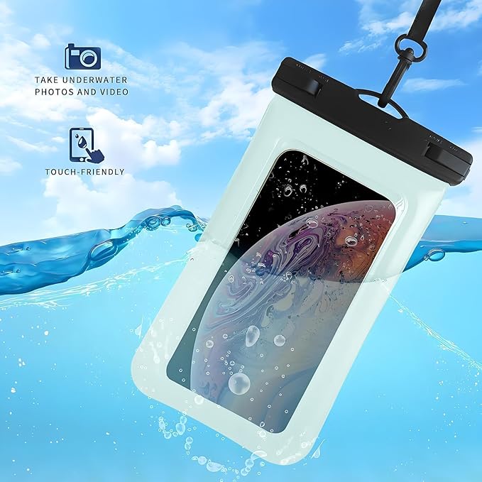 Floatable Soap Bubble Waterproof Phone Pouch/Case with Crossbody Lanyard for iPhone 17 Series 16 Pro Max/15 Pro/14/13/12, IP68 Cellphone Dry Bag Beach Cruise Ship Essentials, 1 Pack-Blue-7″