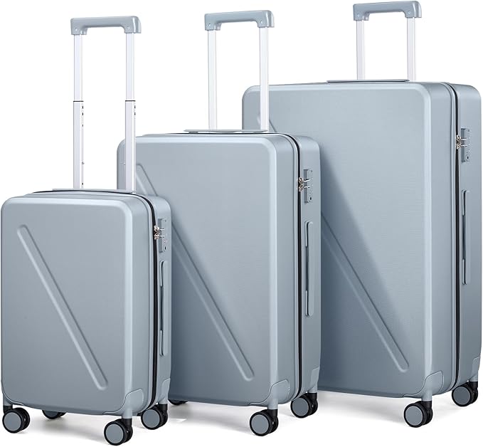 MILADA Luggage Sets, Suitcases With Wheels, Hard Shell Luggage Sets TSA Approved, 3 Piece Luggage Set 20 Inch Carry On Suitcase 24 Inch Checked Bag 28 Inch Luggage, Grey