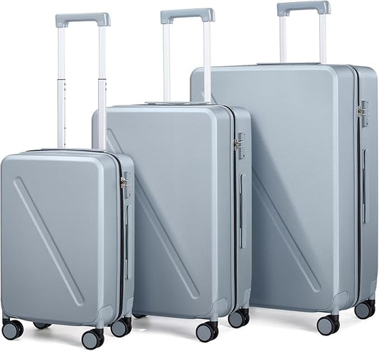 MILADA Luggage Sets, Suitcases With Wheels, Hard Shell Luggage Sets TSA Approved, 3 Piece Luggage Set 20 Inch Carry On Suitcase 24 Inch Checked Bag 28 Inch Luggage, Grey