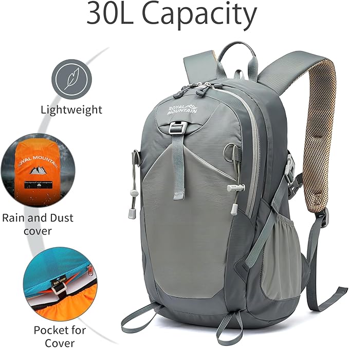 Hiking Backpack 30L Foldable Travel Daypack For Women Men,Camping Daypack Backpacks Lightweight,Durable Hiking Backpack Fit For Hiking,Daily Commuting,Short Trips.(With Rain-cover)