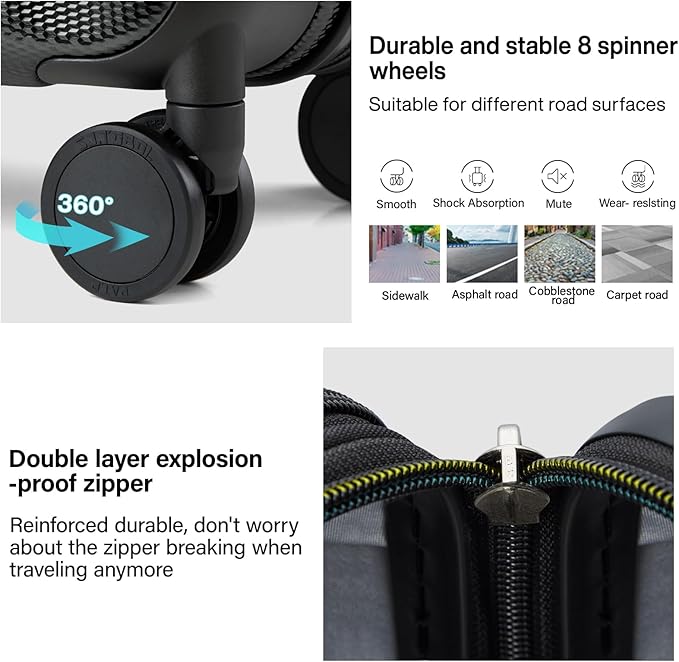 Hanke Expandable Hardshell Luggage Sets 3 piece Carry on Luggage with Wheels Suitcases Lightweight Checked Travel Luggage Rolling Large Suitcase Travel Luggage Bag Woman Men 20/24/29 Inch(Jet Black)