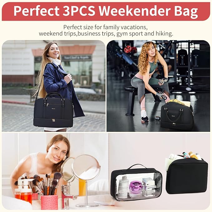 Wogarl Weekender Bags for Women Large Canvas Overnight Bag Travel Duffel Bags Carry on Shoulder Weekend Bag with Shoe Compartment for Travel Night Flight Daily Use
