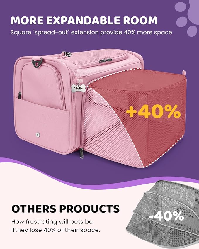 MIDOG Cat Carrier Soft, TSA Approved Airline Travel Carrier for Cats and Small Dogs, Under Seat Pet Bag with Expandable Space & Escape-Proof Zippers (Coral)