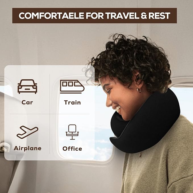Travel Pillow uses Memory Foam to Support Neck Comfort, car Travel, Compact,Airplane Sleep Pillow Black