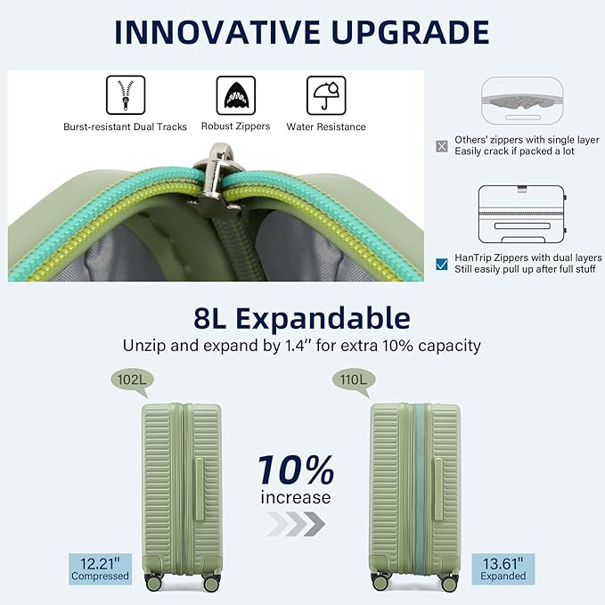 28 Inch Luggage Hard Shell Suitcases, Expandable Travel Checked Luggage 28 Inch, Large Check In Luggage with Spinner Wheels Cup Holder Charger Built in Lightweight Suitcase, Bamboo Green