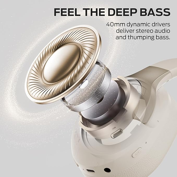 Monster Persona 5th ANC-Wireless Bluetooth Over-Ear Headphones with Microphone, 70H Playtime, Bluetooth 6.0, Comfortable and Foldable Design (Beige)