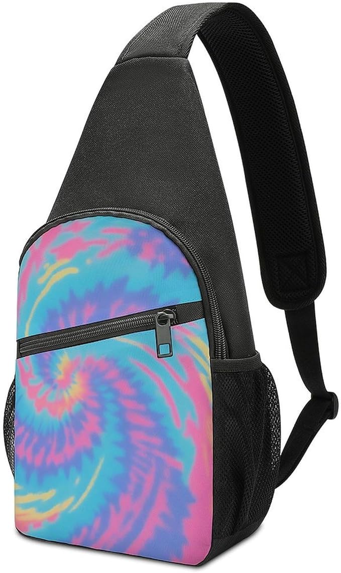 SWEET TANG Casual Sling Backpack for Men Chest Shoulder Crossbody Backpack, Unbalance Gym Funny Sack, Spiral Tie Dye Travel Bag Outdoor Hiking Daypack