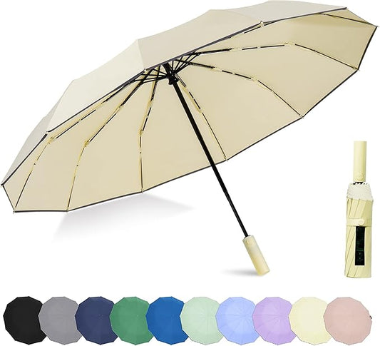 Windproof Compact Rain Umbrella for Travel 42/46 Inch Premium Fabric Auto Open Perfect for Purse and Backpack Portable Umbrella for Women and Men