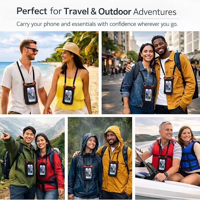 2 Pack Floating Phone Pouch with Dual Compartments, IPX8 Rated Waterproof Case for Rain, Beach, Boating & Kayaking, Clear Touch Screen, Fits Phones Up to 8.5”(Black-White)