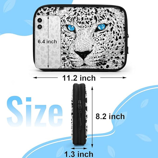 White Tiger Leopard Travel Cable Organizer Pouch Blue Eyes Electronics Accessories Carry Case Portable Water Resistant Storage Bag for Cord Charger Phone Earphone SD Card