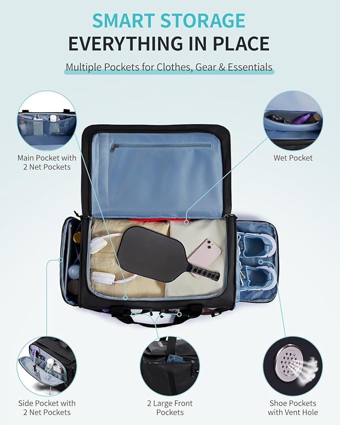 ECOHUB 40L Gym Bag for Women Men Water Resistant Sports Duffle Bag with Shoe Compartment & Wet Pocket, Travel Weekender Camping Backpack