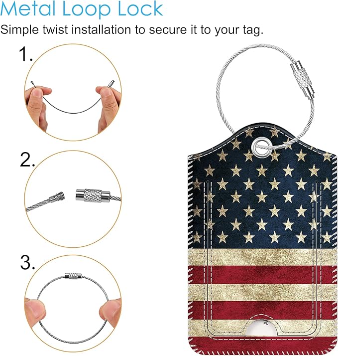 Fintie Luggage Tags, Privacy Cover ID Label with Stainless Steel Loop and Address Card for Travel Bag Suitcase, Us-Flag (2 Piece)