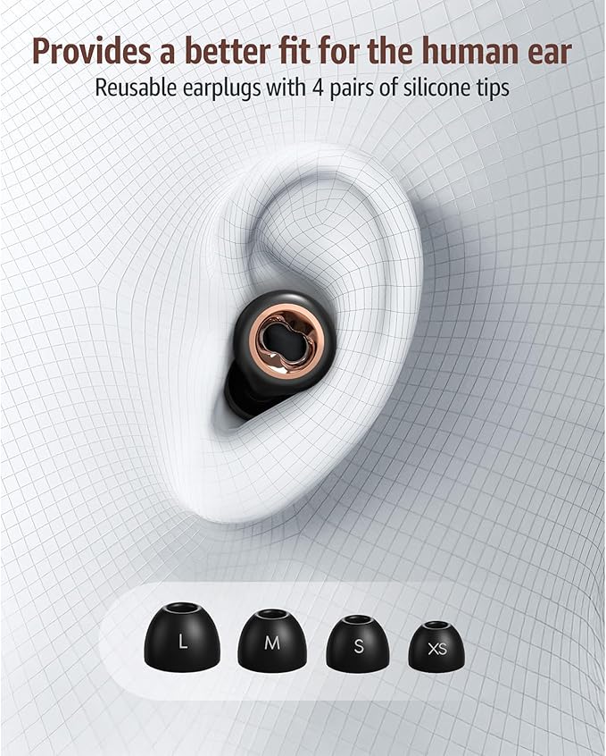 Ear Plugs for Sleeping 45DB Noise Cancelling: Ultra-Comfy Reusable Noise-Reducing Earplugs for Concerts & Travel & Snoring-Silicone Hearing Protection Earbuds with 8 Eartips