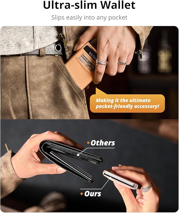 YESIIW Credit Card Holder Wallet for Men RFID Blocking Slim Minimalist Metal Wallet with Money Pocket Contactless Card Protector