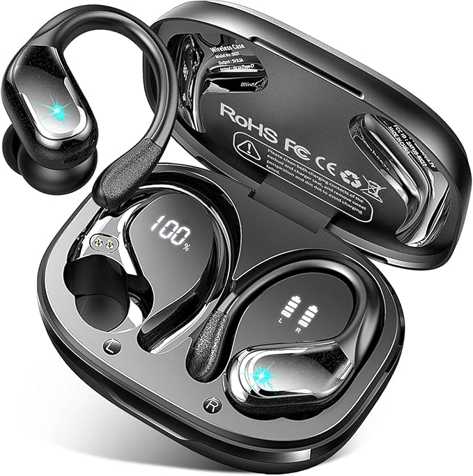 Wireless Earbuds Sport Bluetooth Headphones 5.4, 2025 Bluetooth Earbuds 75Hrs Stereo, 4 HD Mic, Over-Ear Buds with Earhooks ENC Noise Canceling Earphones, IP7 Waterproof Headset for Workout/Running