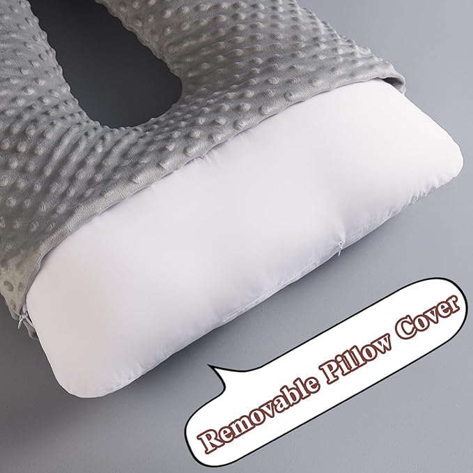 Travel Pillow for Kids Adult, Pillow for Car Sleeping Ultra Large U-Shaped with Removable Soft Cover Support Fix Neck and Body Sitting/Sleeping on The Trip (Grey)