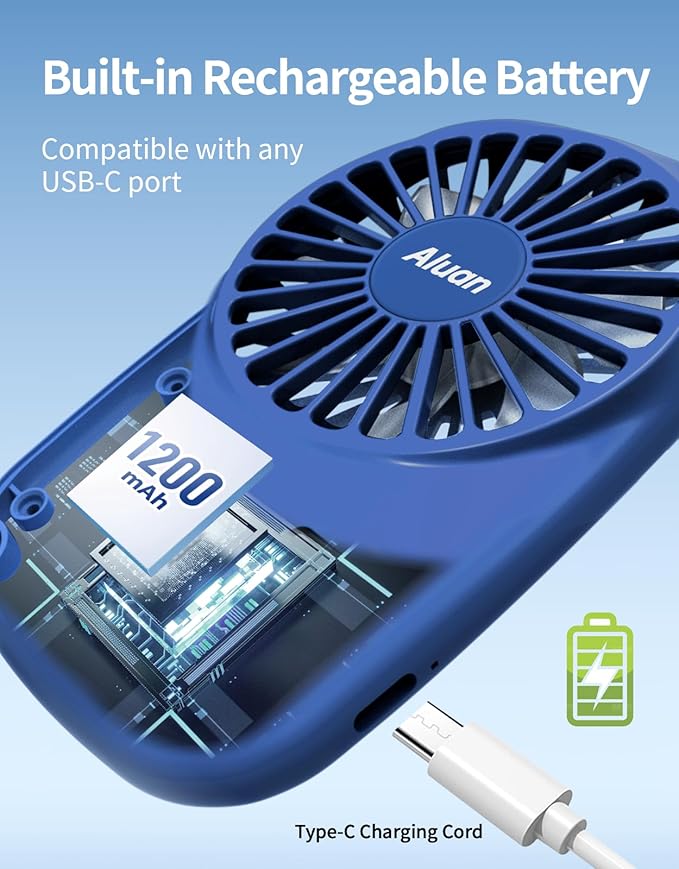 Aluan Handheld Fan Mini Fan Powerful Small Personal Portable Fan Speed Adjustable USB Rechargeable Cooling for Kids Girls Boys Woman Man Home Office Outdoor Travel, Navy Blue