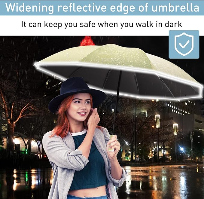 Bodyguard Inverted Umbrella - Large Windproof for Rain & Sun, Compact Reverse With Reflective Stripe, Teflon-Coated for Women Men, Travel Folding With Cover Bag