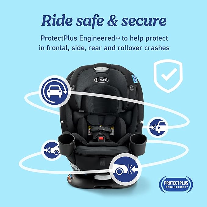 Graco Turn2Me 3-in-1 Rotating Convertible Car Seat, London, Rear-Facing Rotation, Forward-Facing Mode, Highback Booster Up to 100 lbs, Adjustable Headrest & Harness, Steel Reinforced Frame