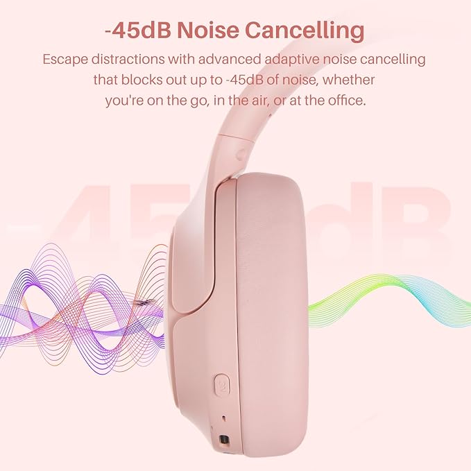 TOZO HT3 Hybrid Noise Cancelling Headphones, 90H Playtime Wireless Over Ear Bluetooth Headset, Spatial Audio AI Chat with 5 Mics, Supports Dual Connection and USB-C Input, with 32 EQ Music Modes
