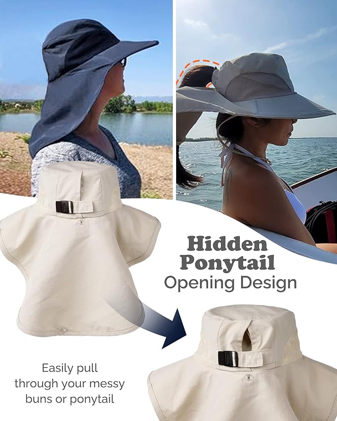 Camptrace Sun Hats for Women Men UPF 50+ UV Protection Wide Brim Hiking Fishing Hat with Neck Flap