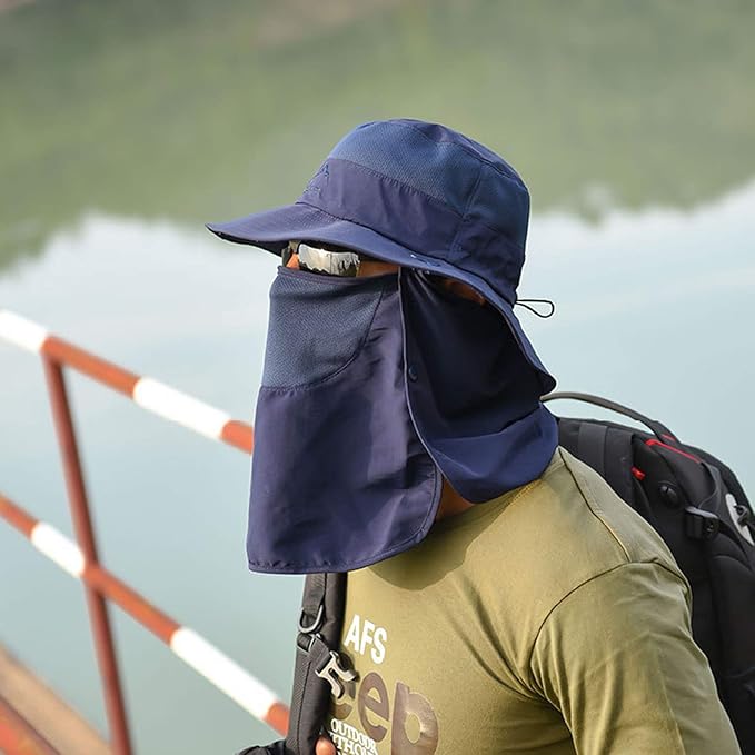 Fishing Hat for Men & Women, Outdoor UV Sun Protection Wide Brim Hat with Face Cover & Neck Flap