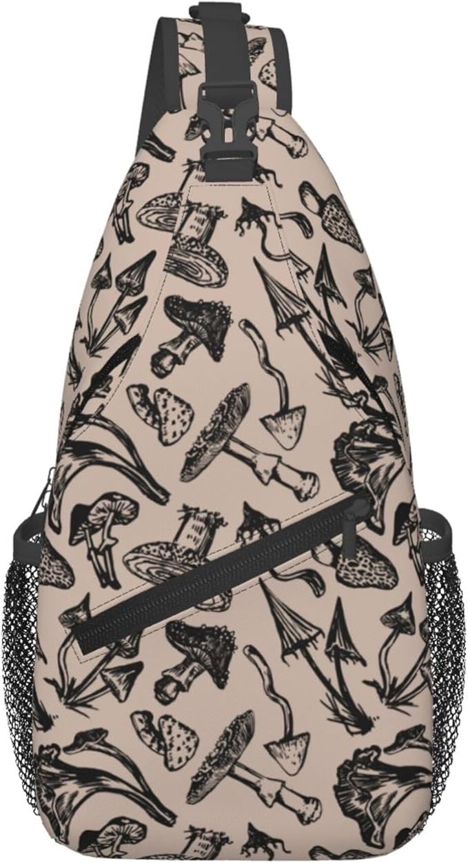 Botanical Mushroom Sling Backpack Crossbody Bag Casual Chest Bags Travel Hiking Daypack Shoulder Bag for Women Men