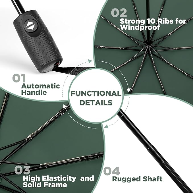 ZOMAKE Travel Umbrella Compact - 10 Ribs Portable Collapsible Umbrellas for Rain Windproof - Paraguas Automatic Small Folding Umbrella Lightweight Packable Umbrella for Women Men
