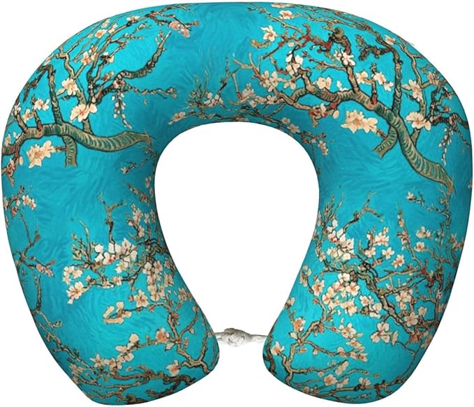 Memory Foam Airplane Pillow Beautiful Apricot Flower Blossom Art for Car Chin Head Neck Supporting, U Shape Pillows Travel Cushion for Office, Nap Sleeping