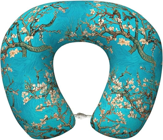 Memory Foam Airplane Pillow Beautiful Apricot Flower Blossom Art for Car Chin Head Neck Supporting, U Shape Pillows Travel Cushion for Office, Nap Sleeping