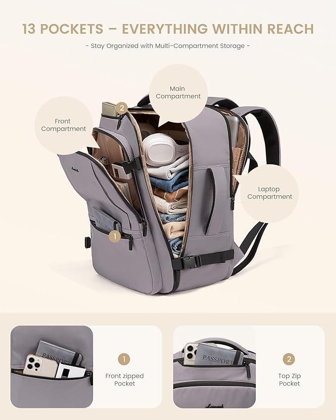 LOVEVOOK Travel Backpack for Women & Men, 40L Large Carry On Backpack Airline Approved, TSA Personal Item Weekender Bag, Water Resistant Laptop Backpack with 3 Packing Cubes for Travel Essentials