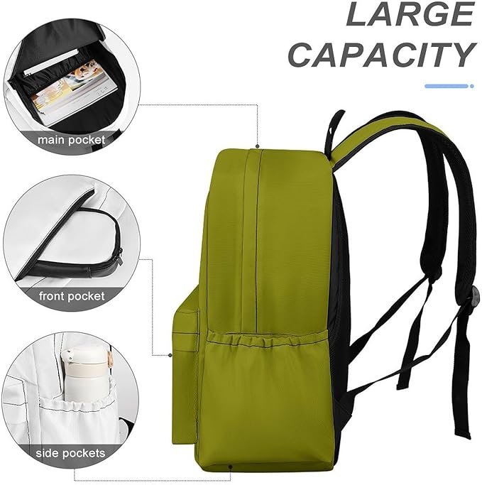 Olive Green Backpack Adult Travel Daybag for Women Men College Backpack for Vacation Hiking Camping Bag