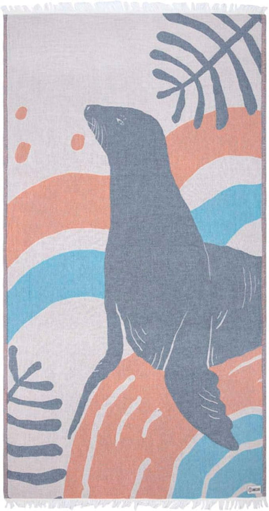 Sand Cloud Turkish Beach Towel - Sand Free - 100% Organic Turkish Cotton Yarn - Quick Dry Towel for Beach, Picnic, Blanket or Bath - As Seen on Shark Tank - Marine Life (Flynn Sea Lion)