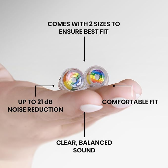 Eargasm High Fidelity Earplugs with Rainbow Filters - Reusable Noise Reduction Hearing Protection Ear-Plugs with Carrying Case for Concerts, Festivals, Raves, Musicians, Live Events, Sports
