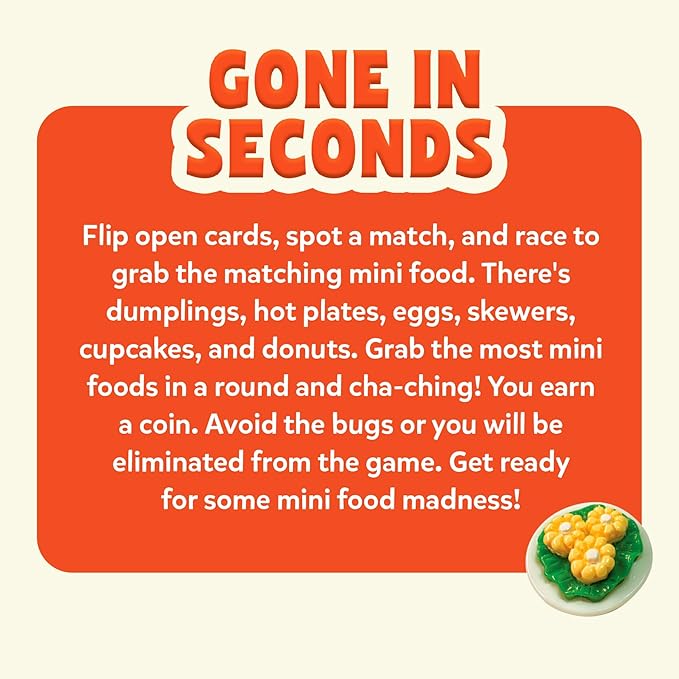 Gone in Seconds - Fast-Paced Mini Food Game for Kids, Teens & Adults, Quick Reflex Family & Party Board Game, Hilarious Food Grab Challenge, Replayable Fun, Gift for Ages 6, 7, 8 & Up, 2–5 Players