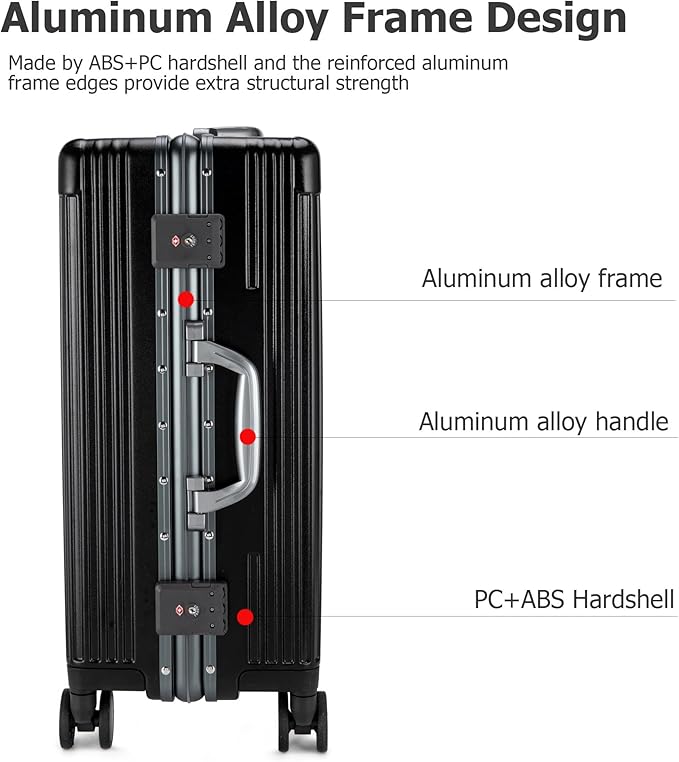 feilario 24in Aluminium Frame PC Hard Shell Spinner Wheels Luggage, Built-In TSA lock Carry on Suitcase, with Cup Holder, USB Port, Phone Holder ﻿