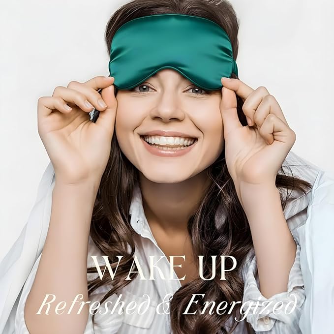 Silk Satin Sleeping Eye Mask, Dark Green Sleep Eye Mask Night Blindfold for Women and Men, Soft Breathable Blackout Eyeshade Eye Cover for Travel, Wedding Bridesmaid Gift