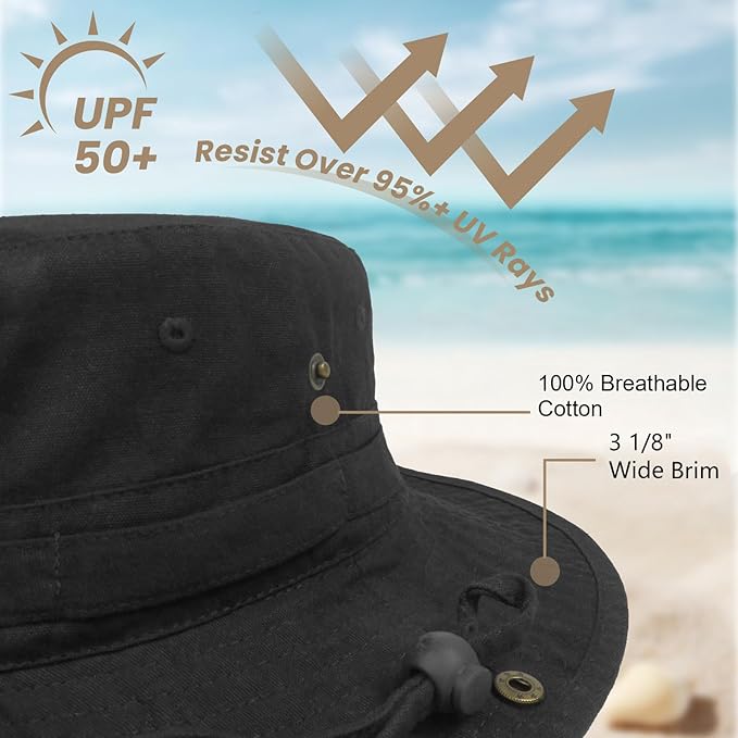 Bucket Hat Wide Brim UV Protection Sun Hat Boonie Hats Fishing Hiking Safari Outdoor Hats for Men and Women