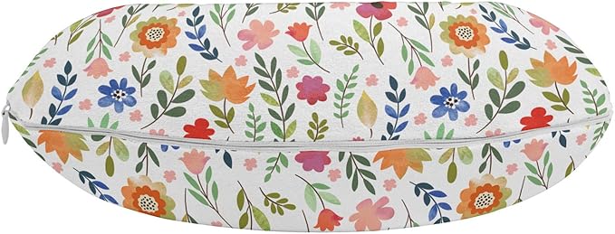 Ambesonne Watercolor Travel Pillow Neck Rest, Floral Patterned Illustration Leaves and Wildflowers Abstract Botanical, Memory Foam Traveling Accessory for Airplane and Car, 12", Violet Blue