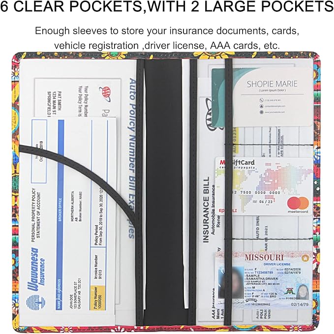 Premium Car Registration & Insurance Card Holder with Magnetic Shut, Vehicle Glove Box Car Organizer - For Documents, Cards, License (Sunflower A)