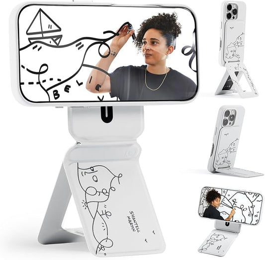 MOFT Phone Tripod Stand Selfie Stick x Shantell Martin for iPhone, Multi-Angles iPhone Stand, Lightweight & Portable Phone Holder, Strong Magnets, MOVAS Vegan Leather, Misty Cove (Without Card Slot)