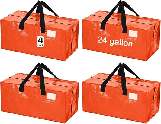4 Pcs 24 Gallon Large Moving Bags with Zipper and Handles Foldable Storage Duffle Bags Heavy Duty Extra Large Totes for College Dorm Travel Clothes Blankets Bedding Moving (Orange)