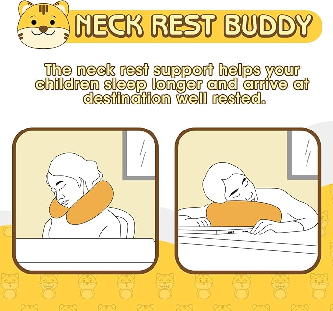 H HOMEWINS Travel Pillow for Kids,Toddler Neck Pillow Cute Animal Neck Head Chin Support Travel Accessories for Airplane, Car, Train,Recline(Cute Tiger)
