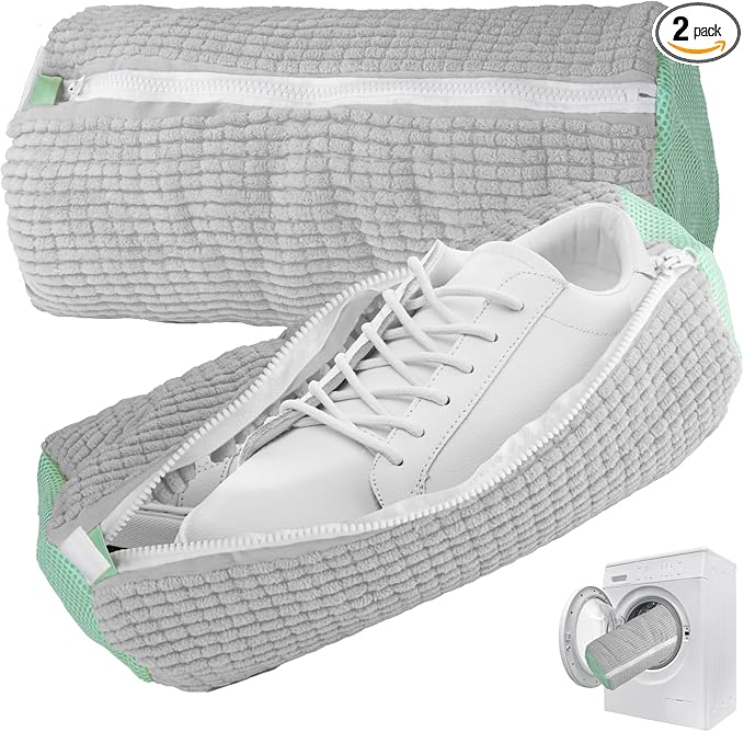 2 Packs Shoe Washing Machine Bag, Laundry Shoe Bag for Washer and Dryer, 360°All-Around Cleaning Sneakers, shoe bag Top Hidden Zipper，Reusable Sneaker Washing Machine Bag For All Shoe Types (Grey)
