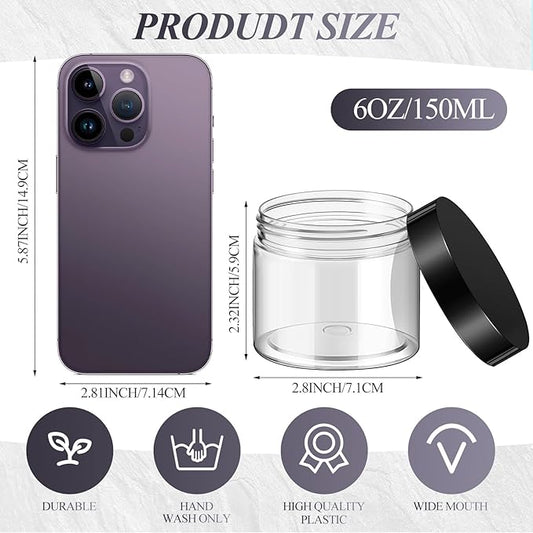 SATINIOR 36 Pieces 6 oz Plastic Jars with Lids Wide Mouth Airtight Reusable Container Acrylic Cosmetic Small Jars for Lotions Ointments Travel Toiletries Creams Make up Storage(Black)