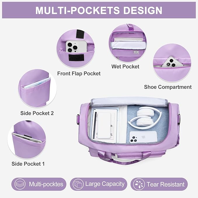 Small Gym Bag for Women, Travel Duffle Bag Carry On Weekender Bag with Shoe Compartment