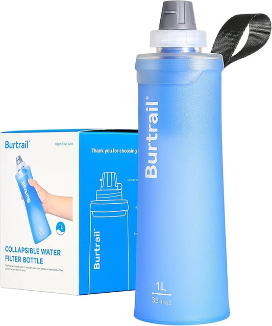 1.0L Collapsible Water Filter Bottle, BPA-Free Ultralight & Durable Squeeze Bottle with 42mm Filter Cap Cartridge, Filtered Water Bottle for Camping, Hiking, Backpacking, Survival & Travel