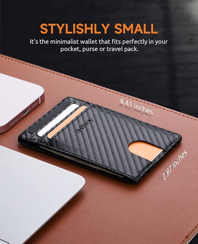 Buffway Mens Slim Wallet, Minimalist Thin Front Pocket Leather Credit Card Holder with RFID Blocking for Work Travel | Minimalist, Thin, Front Pocket, Credit Card Holder, RFID Blocking, for Work Travel