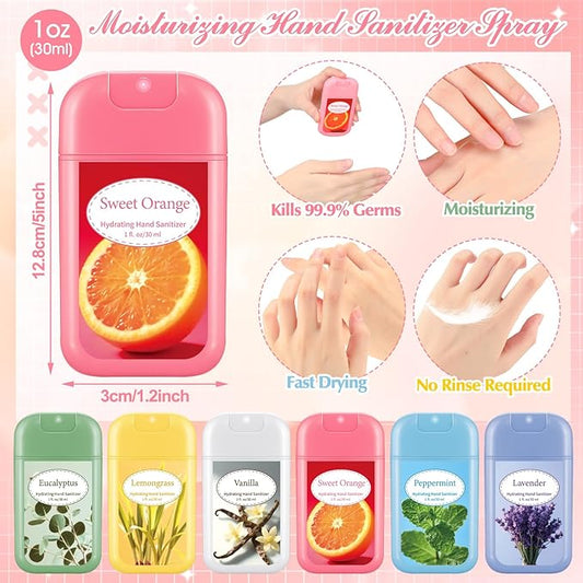 24 Pack Hydrating Mini Hand Sanitizer Spray Scented Hand Sanitizer Travel Size Portable Pocket Spray Reusable Sprayer Bottle for Women Teen Adults Office Family Purse Backpack